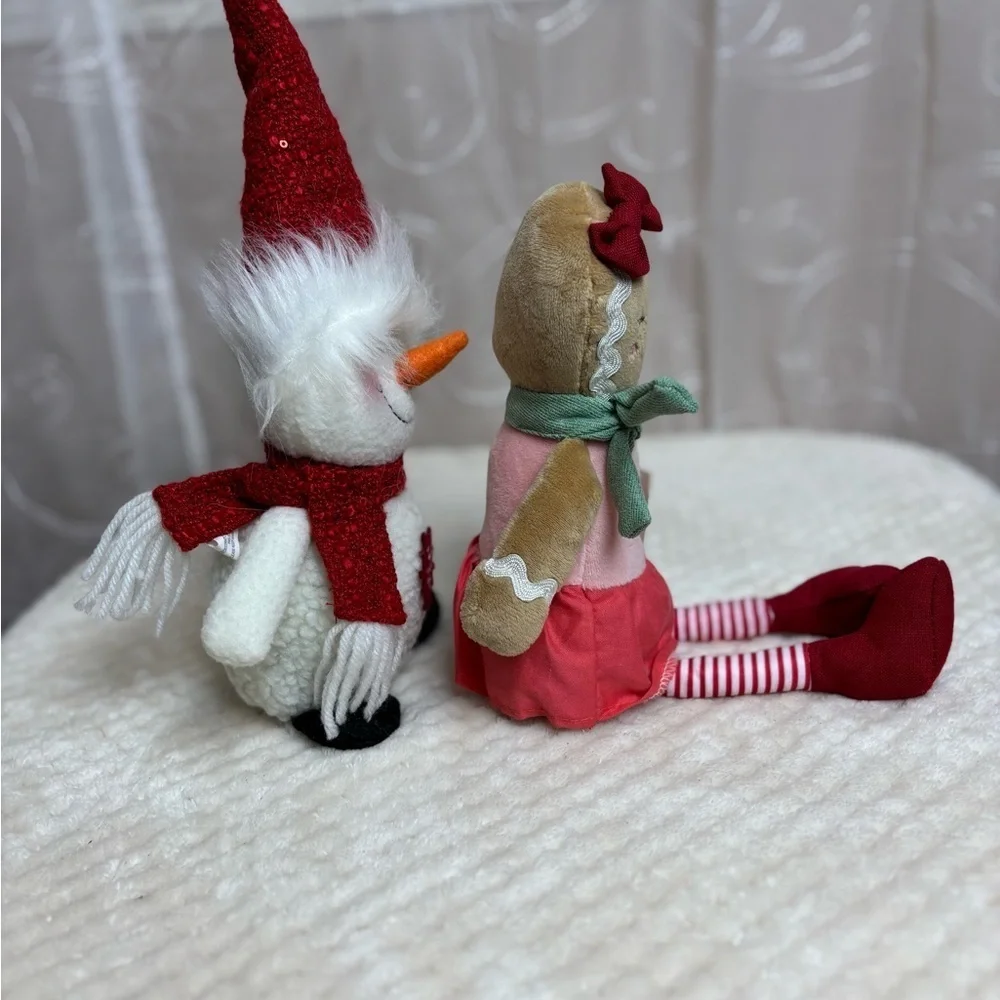 Festive Snowman and Gingerbread Doll Christmas! Lot of 2 Plush Pieces